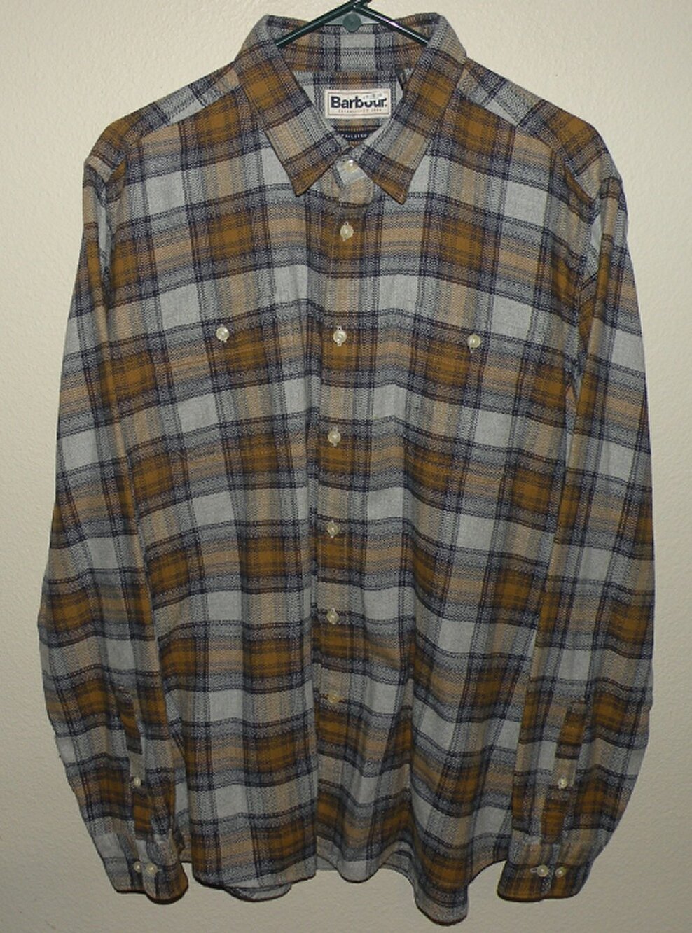 Barbour Abletown Men’s Large LS Tailored Fit Shirt Gray Marl Plaid MSH5019GY31